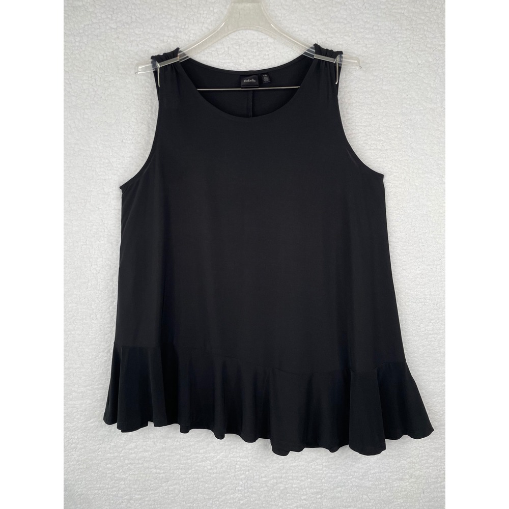 Rafaella Womens Black Sleeveless Ruffle Hem Blouse Top Silver Hardware Size L
